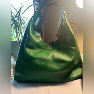 Kate Spade Hobo Bag in bright beautiful green with gold zippers and clasp.